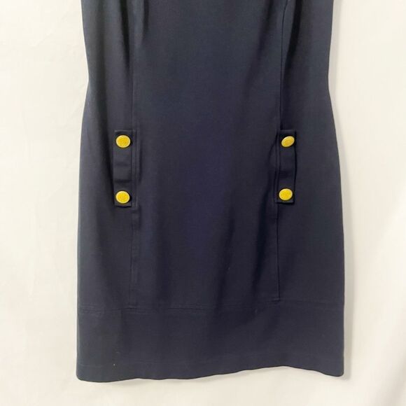 🟢Vince Camuto Navy Blue Dress w/Gold Button Detail Size 4 - Picture 5 of 7